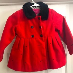 London Fog Jacket Red Fleece W/faux Fur Girls